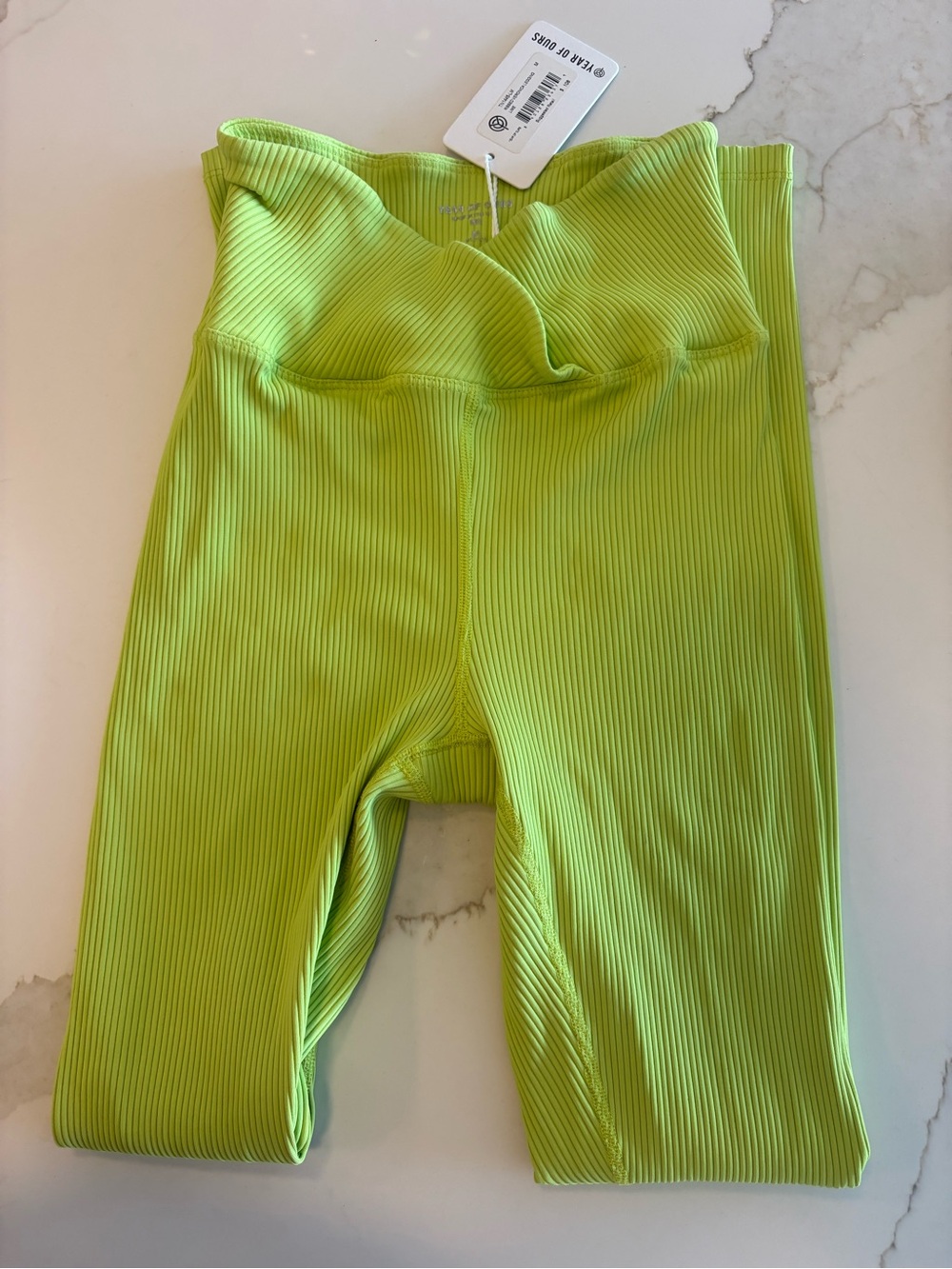 Year of Ours Ribbed High-Rise Bike Shorts in Lime